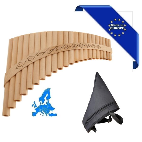 FLAUTO DI PAN SOLIST CONTRALTO IN SOL MADE IN EUROPE + BORSA 22 CANNE SOL1-4 IN ACERO FORMA CURVA ORNAMENTO INTAGLIATO