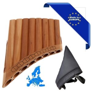 FLAUTO DI PAN SOLIST SOPRANO IN DO MADE IN EUROPE + BORSA 8 CANNE DO2-DO3 IN ACERO FORMA CURVA ORNAMENTO INTAGLIATO