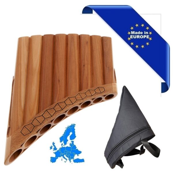FLAUTO DI PAN SOLIST SOPRANO IN DO MADE IN EUROPE + BORSA 8 CANNE DO2-DO3 IN ACERO FORMA CURVA ORNAMENTO INTAGLIATO