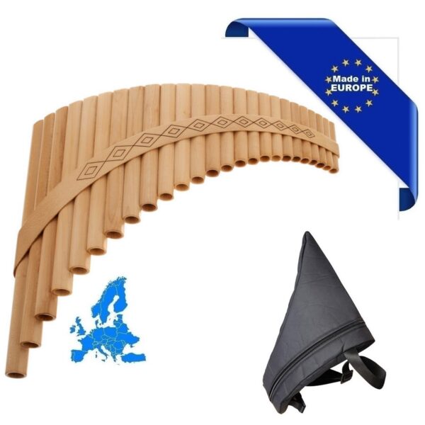 FLAUTO DI PAN SOLIST TENORE IN SOL MADE IN EUROPE + BORSA 25 CANNE RE1-SOL4 IN ACERO FORMA CURVA ORNAMENTO INTAGLIATO