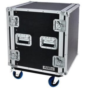 FLYHT PRO RACK 12U 19” 45CM FLIGHT CASE 4 MANIGLIE 8 CHIUSURE RUOTE 100MM 2+2 CON FRENO