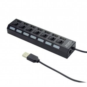 GEMBIRD UHB-U2P7-03 HUB USB 7 PORTE CON SWITCH ON-OFF PER OGNI USCITA + ALIMENTATORE ESTERNO