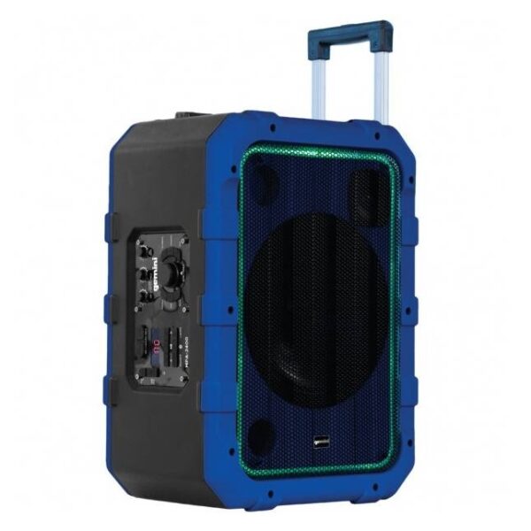 GEMINI MPA 2400 BLU CASSA ATTIVA A BATTERIA 240W CON PLAYER USB E BLUETOOTH + TROLLEY INTEGRATO COLORE BLU