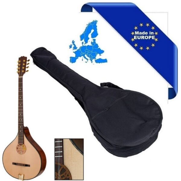 HORA BOUZOUKI CONCERT IRLANDESE CON BORSA TOP ABETE MASSELLO FONDO FASCE ACERO MASSELLO BINDING ROSETTA INTARSIATI MANICO ACERO TASTIERA PALISSANDRO