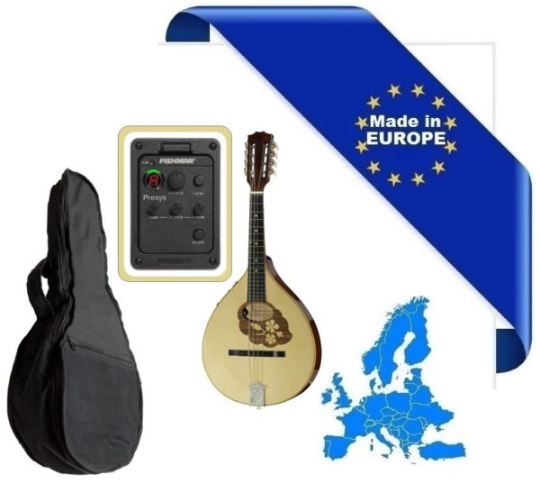 HORA MANDOLA CONTRALTO IRLANDESE RGII-P MADE IN EUROPE ( MANDOLINO ) FISHMAN PRESYS 101 TOP ABETE MASSELLO FONDO ACERO MASSELLO FASCE MANICO ACERO SCALA 402mm + BORSA