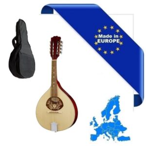 MANDOLINO PORTOGHESE 1 MADE IN EUROPE IN MASSELLO TOP ABETE E ACERO FONDO FASCE MANICO SCALA 332mm + BORSA