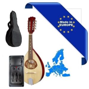HORA MANDOLINO PORTOGHESE 2-PA MADE IN EUROPE IN MASSELLO EQ ARTEC TOP ABETE E ACERO FONDO FASCE MANICO SCALA 332mm + BORSA