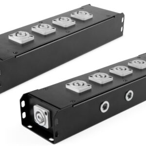 POWER-BOX NERO CIABATTA ALIMENTAZIONE PALCO POWERCON INGRESSO POWER TWIST IN BLU USCITE 4 20AMP POWER TWIST OUT GRIGIO LOOP 20A POWER-OUT GREY