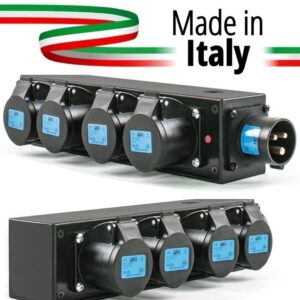 POWERBOX NERO CIABATTA ALIMENTAZIONE PALCO MADE IN ITALY SPIA RETE INGRESSO SPINA 16A 3P+N+T USCITE 4 X 16A