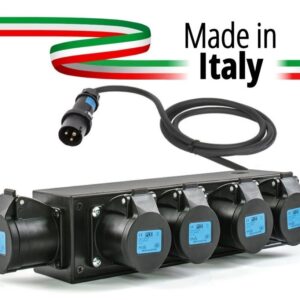 POWERBOX NERO CIABATTA ALIMENTAZIONE PALCO MADE IN ITALY SPIA RETE INGRESSO SPINA VOLANTE 16A 3P USCITE 5 PRESE 16A 3P+N+T