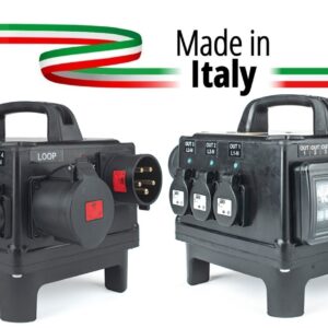 POWERBOX TARTARUGA QUALITA’ GOMMA BUTILICA VULCANIZZATA SPINA 32A 5P 6 PRESE SCHUKO 16A 3P 230V IP54 LOOP 32A 5P OUT SPIE RETE DOPPIA PROTEZIONE RCCB 40A + 6 MCB