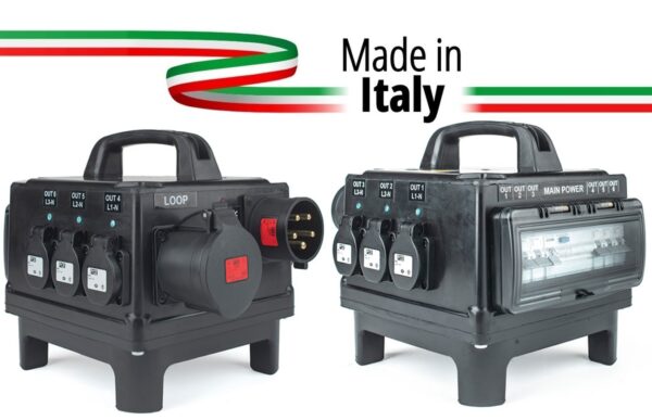 POWERBOX TARTARUGA QUALITA' GOMMA BUTILICA VULCANIZZATA SPINA 32A 5P 6 PRESE SCHUKO 16A 3P 230V IP54 LOOP 32A 5P OUT SPIE RETE DOPPIA PROTEZIONE RCCB 40A + 6 MCB