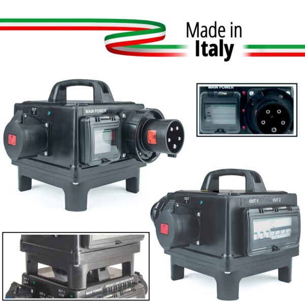 POWERBOX TARTARUGA QUALITA' GOMMA BUTILICA VULCANIZZATA SPINA 63A 5P 400V CI2 2 PRESE CEE 32A 5P SPIE RETE PROTEZIONE 1 RCD 63A 4P 30MA AC + 2 MCB 32 4P C