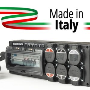 POWER-BOX SPINA 32A 5P 3P+N+T IN MASCHIO 6 USCITE PRESA SCHUKO 16A 3P IP54 – DOPPIA PROTEZIONE RCCB 40A + 6 MCB