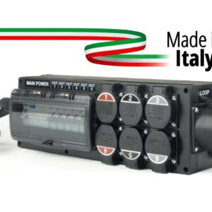 POWER-BOX SPINA 32A 5P IN + 32 OUT 3PH+N+E 400V LOOP + 6 PRESE SCHUKO 16A 3P IP54 – DOPPIA PROTEZIONE RCCB 40A + 6 MCB