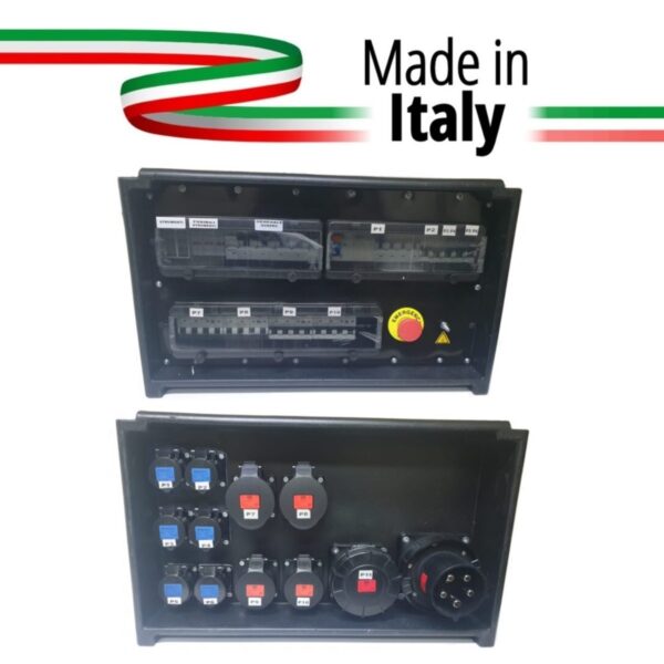 QUADRO CORRENTE POWERBOX SPINA 125A 6 PRESE CEE 16A MONOFASE + 2 32A 5P + 2 16A 5P + 1 63A + 3 SPIE VOLTOMETRO AMPEROMETRO EMERGENZA