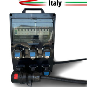 QUADRO CORRENTE POWERBOX SPINA 32A TRIFASE 6 PRESE CEE 16A MONOFASE 3 SPIE DI RETE CAVO 5X6MM2 DA 2MT