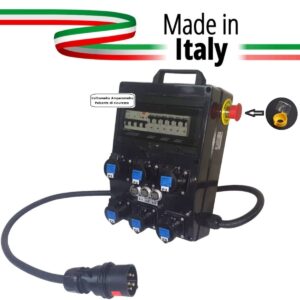 QUADRO CORRENTE POWERBOX PER LEDWALL SPINA 32A TRIFASE 6 PRESE CEE 16A MONOFASE 3 SPIE VOLTOMETRO AMPEROMETRO EMERGENZA INTERRUTTORI CURVA D