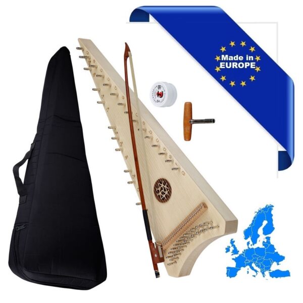 SALTERIO CONTRALTO ( ALTO PSALTERY ) TOP ABETE FONDO FASCE ACERO 25 CORDE CON BORSA ARCHETTO PECE E CHIAVE ACCORDATURA SOL4-SOL6