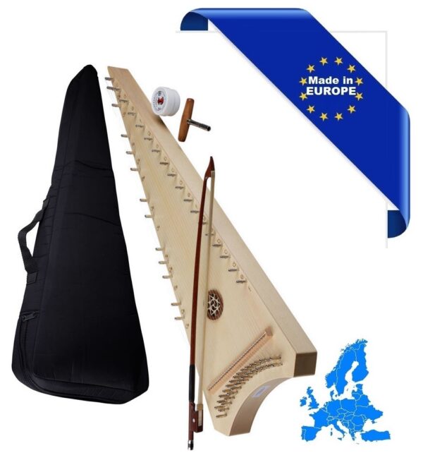 SALTERIO TENORE ( TENOR PSALTERY ) TOP ABETE FONDO FASCE ACERO 30 CORDE CON BORSA ARCHETTO PECE E CHIAVE ACCORDATURA DO4-FA6