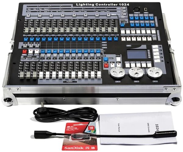 SHEHDS DMX-1024 CONSOLE CENTRALINA LUCI DMX 2 UNIVERSI 1024 CANALI CON FLIGHT CASE