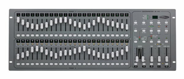 SHOWTEC SHOWMASTER 48 MK2 CENTRALINA LUCI MIDI DMX 48 CANALI 24+24 PRESET 96 SCENE 23976 PASSI LOOP MONTAGGIO RACK ALIMENTATORE