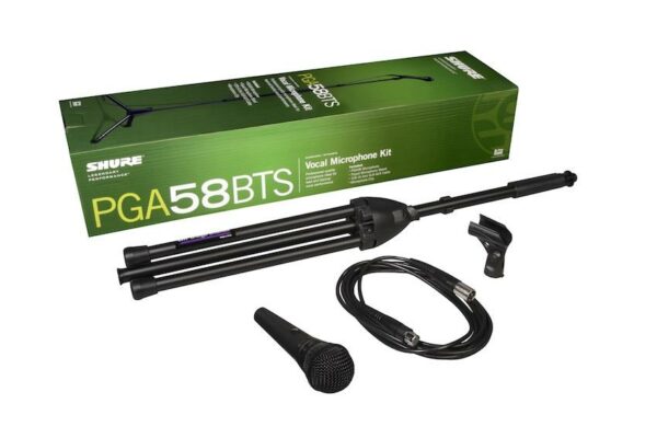 SHURE PGA58BTS KIT MICROFONO VOCE PGA58 + CAVO XLR MASCHIO XLR FEMMINA 4,5MT + ASTA MICROFONICA BUNDLE