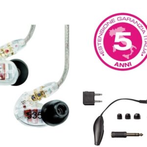 SHURE SE535-CLE AURICOLARI AD ISOLAMENTO SONORO CLEAR TRASPARENTE IN EAR MONITOR TRIPLO MICRO DRIVER ALTA DEFINIZIONE 2 WOOFER 1 TWEETER – GARANZIA ESTENDIBILE 5 ANNI –