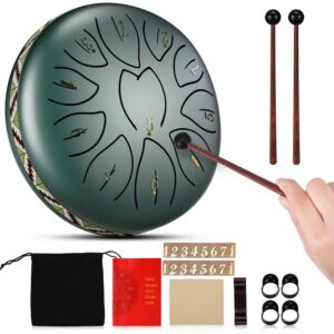 TAMBURO ARMONICO 11 TONI STEEL TONGUE DRUM 6″ TANK DRUM 15,7CM COLORE VERDE ELETTRICO