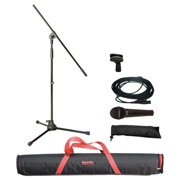 SUPERLUX MSKA MICROFONO VOCE + ASTA MICROFONICA + BORSA + CLAMP + CAVO CANNON XLR 6MT IN BUNDLE