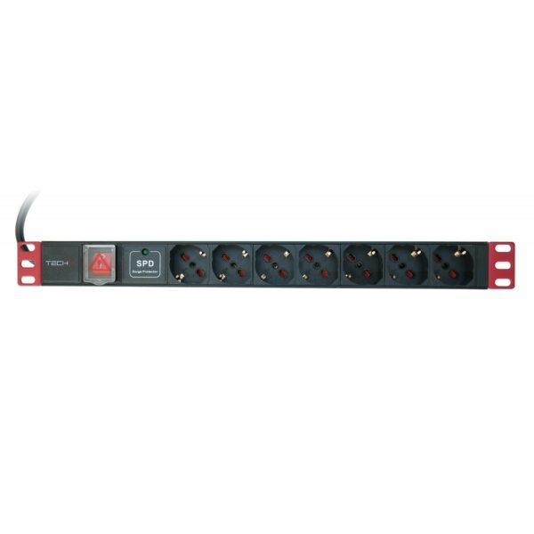 TECHLY I-CASE STRIP-71U MULTIPRESA DA 1U RACK LIMITATORE DA SOVRATENSIONI 7 PRESE UNEL PULSANTE LUMINOSO E COVER