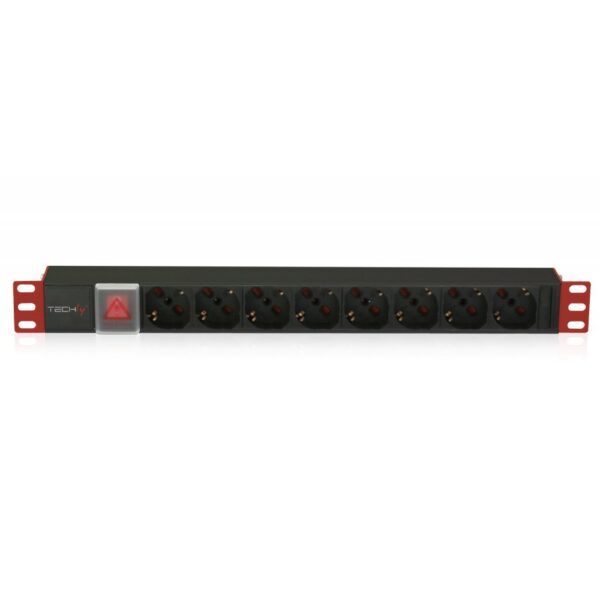 TECHLY I-CASE STRIP-81U MULTIPRESA DA 1U RACK 8 PRESE UNEL PULSANTE LUMINOSO CON COVER E CAVO 2 MT