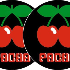 TECHNICS SLIPMATS TAPPETINI GIRADISCHI LOGO PACHA – ROSSO E VERDE SU NERO COPPIA TAPPETINI