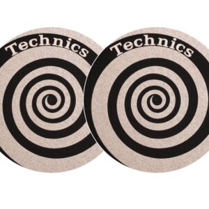 TECHNICS SLIPMATS TAPPETINI GIRADISCHI LOGO SPIRALE SILVER – NERO E ARGENTO COPPIA TAPPETINI