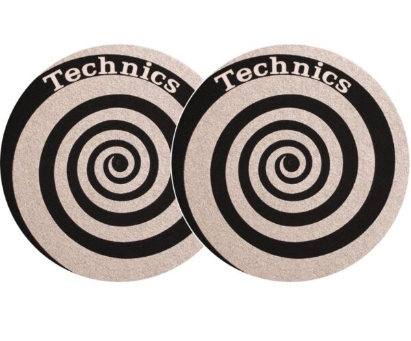 TECHNICS SLIPMATS TAPPETINI GIRADISCHI LOGO SPIRALE SILVER - NERO E ARGENTO COPPIA TAPPETINI