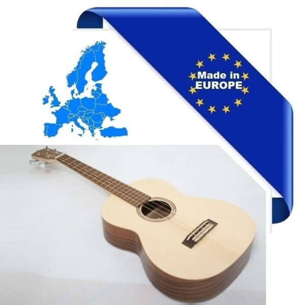 UKULELE BARITONO MADE IN EUROPE TAVOLA ABETE MASSELLO FONDO FASCE NOCE TASTIERA IN PALISSANDRO