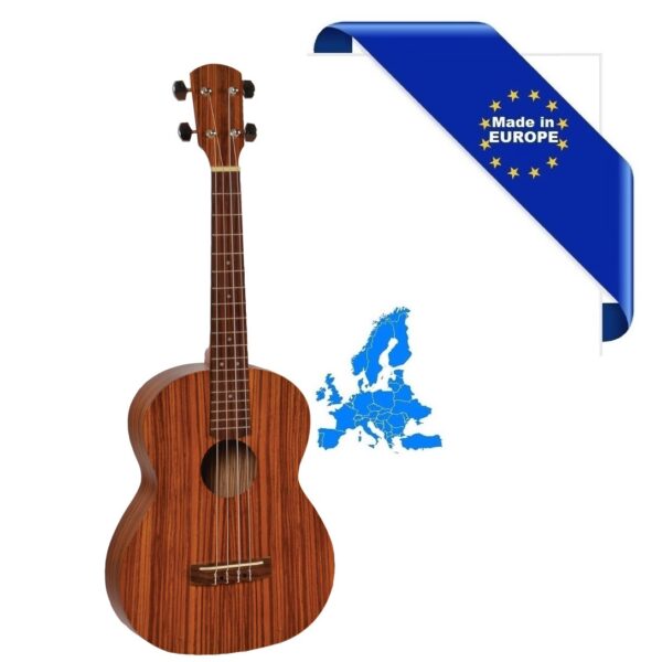 UKULELE BARITONO TOP CORPO ZEBRANO MADE IN EUROPE TAVOLA FONDO FASCE ZEBRAWOOD TASTIERA IN PALISSANDRO