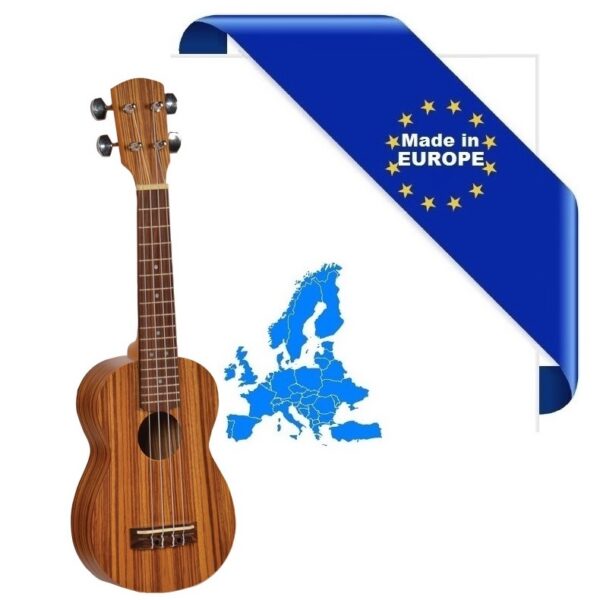 UKULELE SOPRANO TOP CORPO ZEBRANO MADE IN EUROPE TAVOLA FONDO FASCE ZEBRAWOOD TASTIERA IN PALISSANDRO