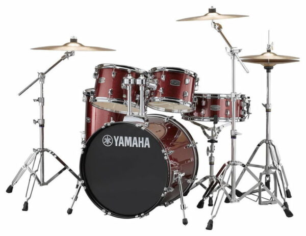 YAMAHA RYDEEN STUDIO BURGUNDY GLITTER BATTERIA ACUSTICA ROSSA CON HARDWARE + PIATTI PAISTE 101 COLORE ROSSO GLITTER