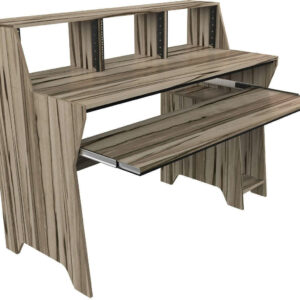 ZOMO STUDIO DESK MILANO SCRIVANIA DA STUDIO CON 3 SCOMPARTI LAPTOP DA 4 UNITA’ RACK 19″ IN LEGNO COLORE ZEBRANO