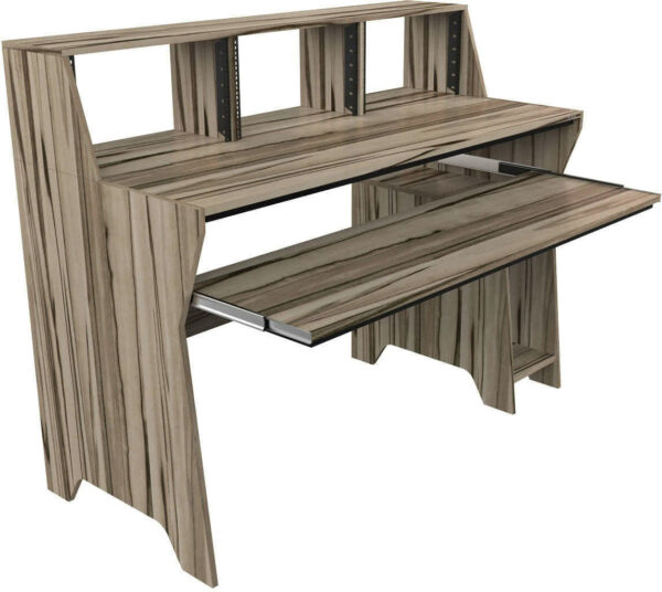 ZOMO STUDIO DESK MILANO SCRIVANIA DA STUDIO CON 3 SCOMPARTI LAPTOP DA 4 UNITA' RACK 19" IN LEGNO COLORE ZEBRANO