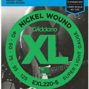 D’addario exl220-5 long scale nickel wound 5-string bass super light 40-125