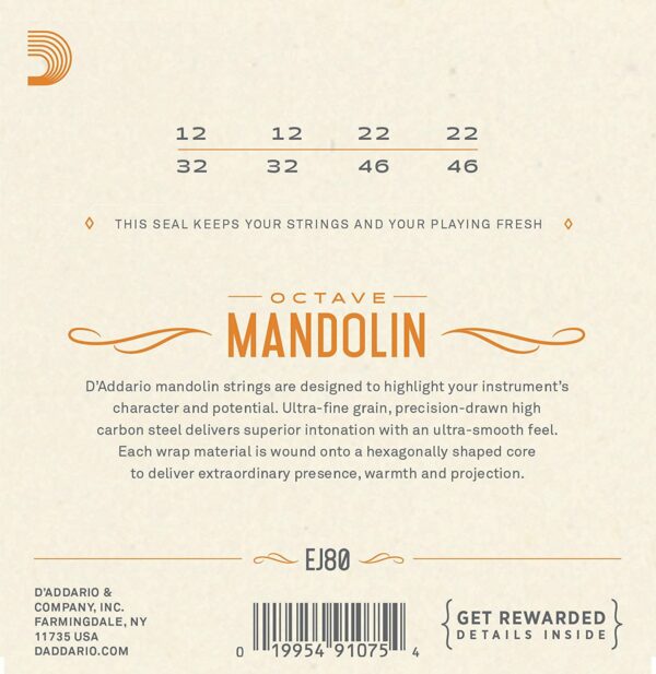 D'ADDARIO EJ80 CORDE PER OCTAVE MANDOLIN PHOSPHOR BRONZE 12-46
