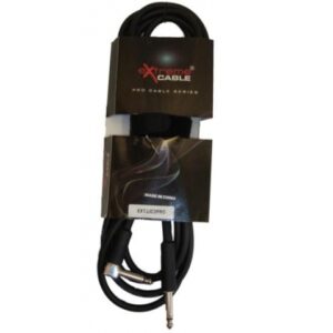 EXTREME 1 JACK MONO MASCHIO 1/4″ 6,3mm / 1 JACK MONO CURVO PIPETTA ANGOLO 1/4″ 6,3mm 3 METRI NERO