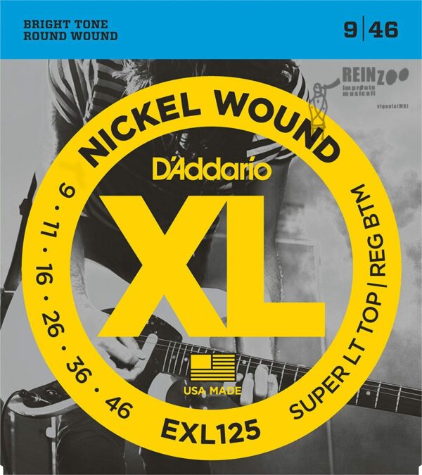 D&apos;Addario EXL125 Set di Corde Rivestite in Nickel per Chitarra Elettrica Super Light Top/Regular Bottom 9-46
