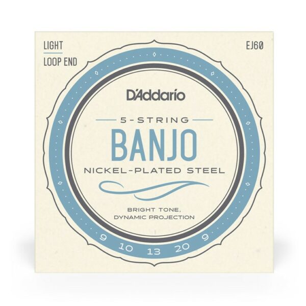 D’Addario EJ60+ 5-String Corde Banjo , Nickel, Light Plus, 9.5-20