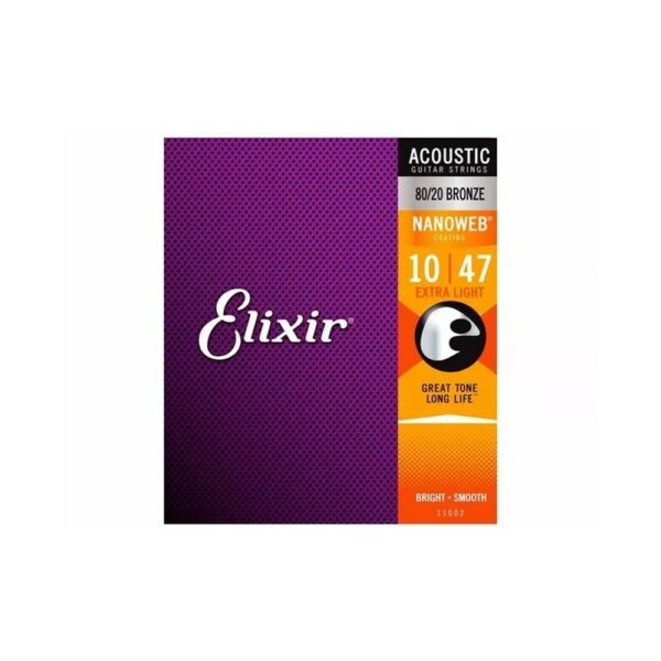 Elixir 11002 Nanoweb Extra Light Acoustic Bronze Corde Per Chitarra Acustica Extra Light 10-47