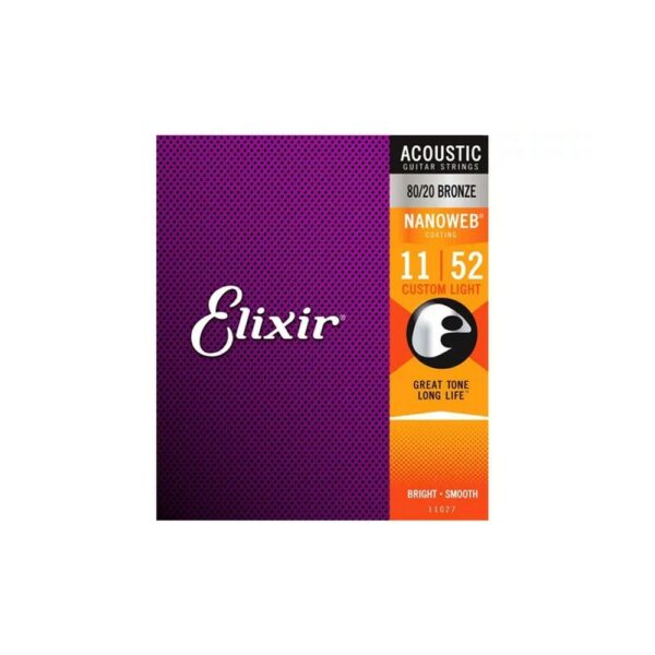 Elixir 11027 Nanoweb Custom Light Acoustic Bronze 11-52 Corde Per Chitarra Acustica