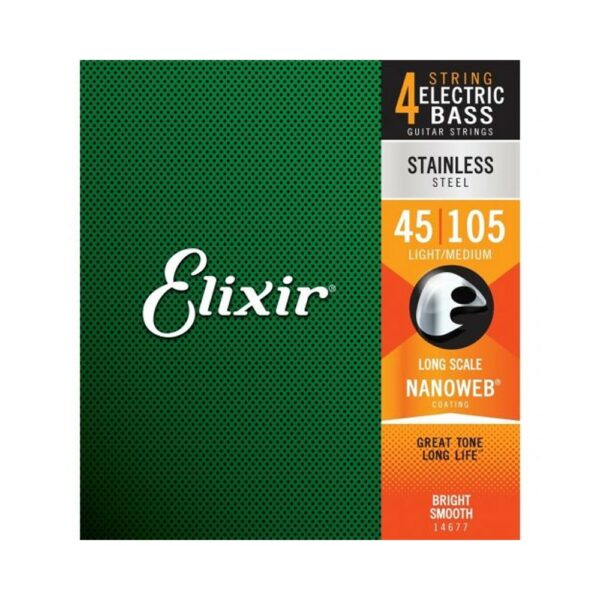 Elixir 14677 Light 45-105 Electric Bass Stainless Steel Nanoweb