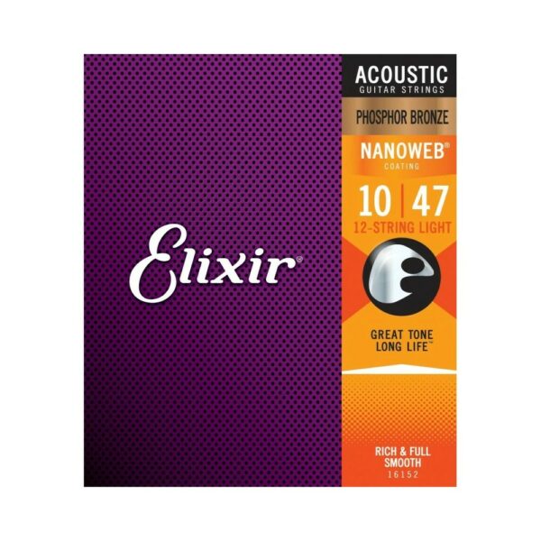 Elixir 16152 Nanoweb Light 12 String Acoustic Phosphor Bronze 10-47